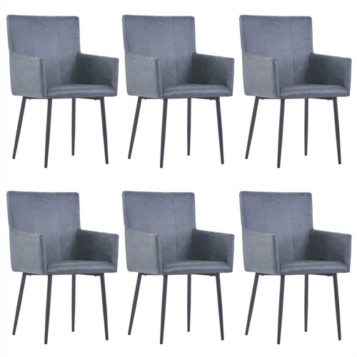 Dining Chairs With Armrests 6 Pcs Grey Faux Suede Leather