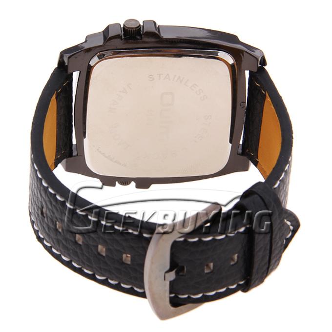 Oulm Adventure Men's Quartz Military Leather Band Wrist Watch with Compass & Thermometer - Black Case White Dial