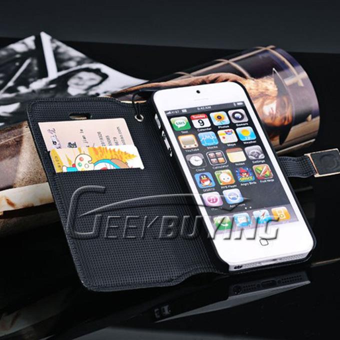 Brand New Wallet Protective Great Button Leather Case Cover For iPhone 5S 5 - Rose