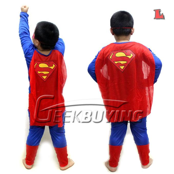 Children Kids Red and Blue Superman Costume Cosplay Suit with Eyeshade for Halloween Party L Size