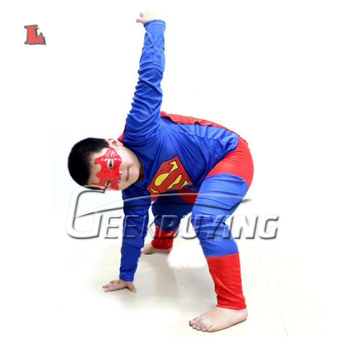 Children Kids Red and Blue Superman Costume Cosplay Suit with Eyeshade for Halloween Party L Size