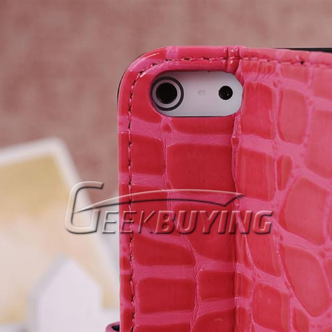Brand New Wallet Folio Crocodile Leather Pattern Case Cover for iPhone 5S 5 - Pink