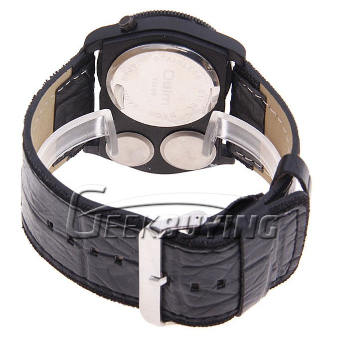 Oulm Luminous Men's Quartz Movement Leather Band Wrist Watch with Compass and Thermometer - Black/White Dial