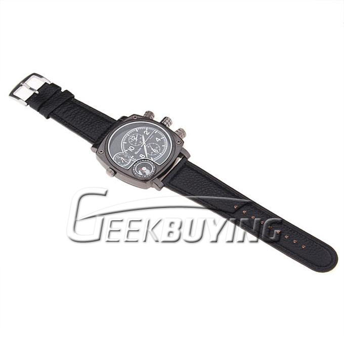 Oulm Men's Quartz Leather Band Wrist Watch Japan Movt Square Shaped Function Compass - Black & Brown