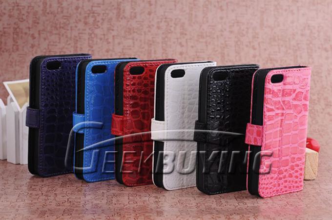 Brand New Wallet Folio Crocodile Leather Pattern Case Cover for iPhone 5S 5 - Pink