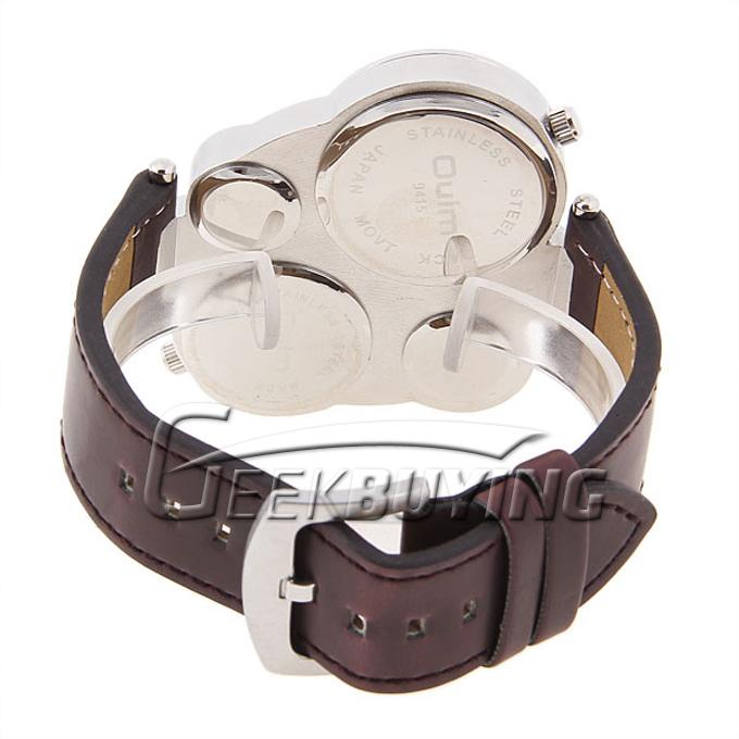 Oulm Men's Quartz Analog Military Wrist Watch with Dual Movt Numerals Indicate Time Dial Compass Thermometer - Brown Dial
