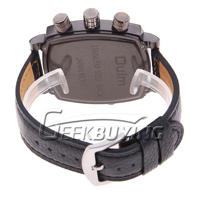 Oulm Men's Quartz Leather Band Wrist Watch Japan Movt Square Shaped Function Compass - Black & Brown