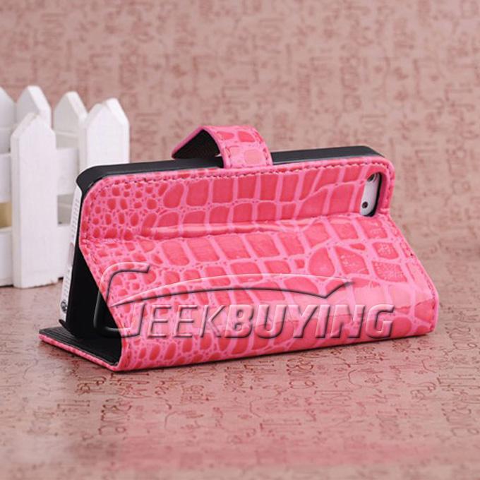 Brand New Wallet Folio Crocodile Leather Pattern Case Cover for iPhone 5S 5 - Pink
