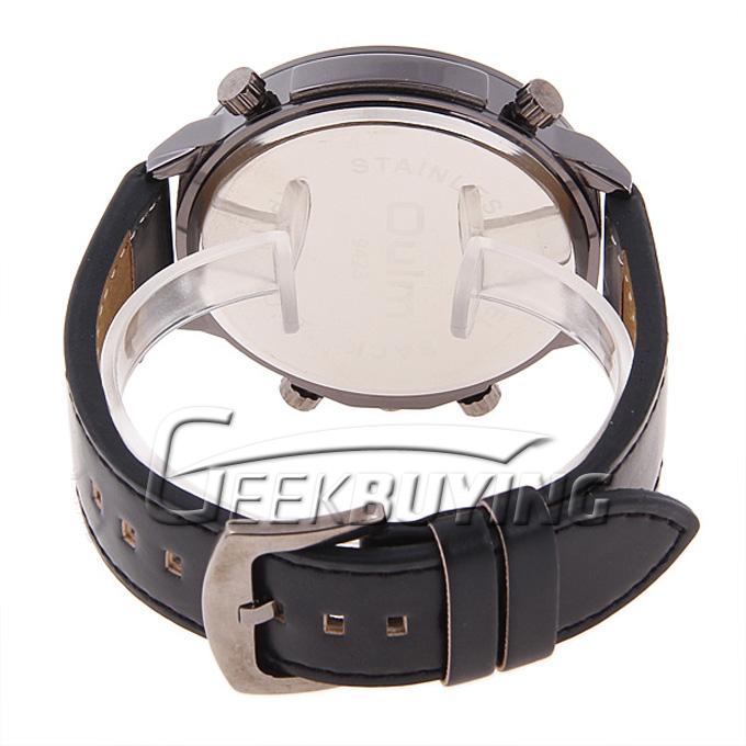 Oulm Brand Best Men's Quartz Military Genuine Leather Band Wrist Watch 3-Movt Round Shaped - Black
