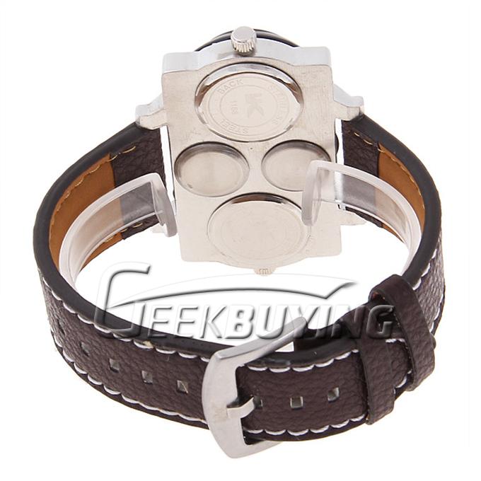 Oulm Quartz Military Genuine Leather Band Wrist Watch with Compass Thermometer for Men - Brown