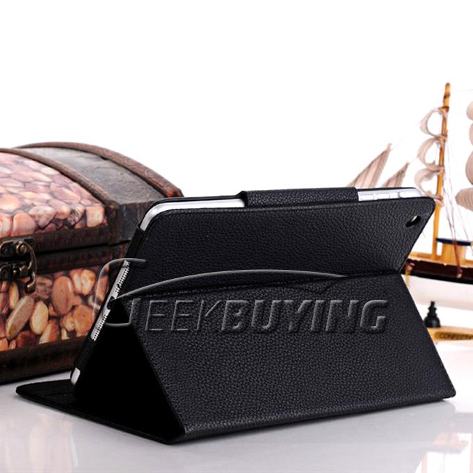 New Durable Lychee Grain Protective PU Leather Stand Folio Case Cover For Apple iPad Mini - Black