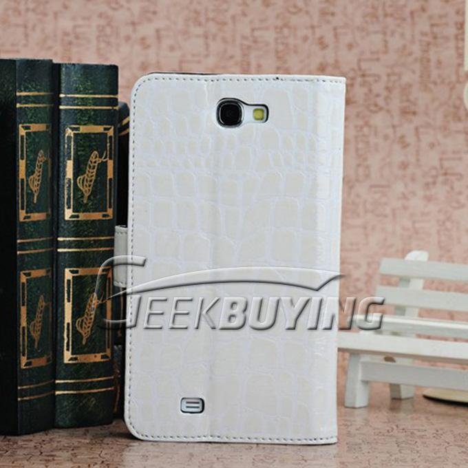 New Card Folio Crocodile Leather Case Cover With Holder for Galaxy NOTE 2 II N7100 White