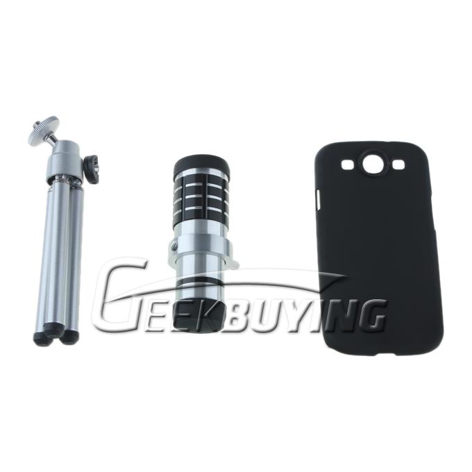12X Zoom Aluminum Camera Lens Hard Case Cover with Tripod for Samsung Galaxy S3 i9300
