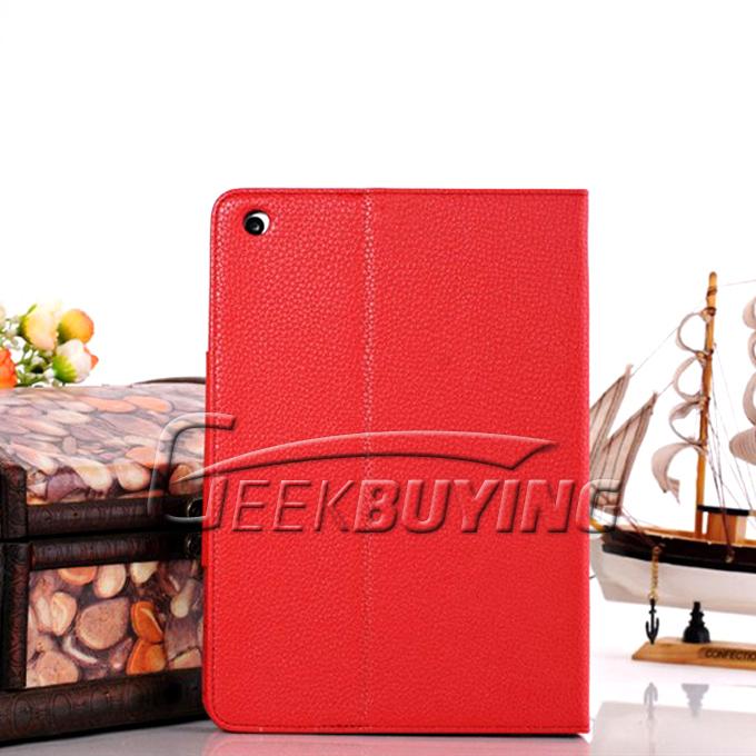 New Durable Lychee Grain Protective PU Leather Stand Folio Case Cover For Apple iPad Mini - Red
