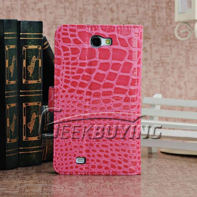New Card Folio Crocodile Leather Case Cover With Holder for Galaxy NOTE 2 II N7100 Pink