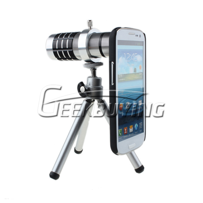 12X Zoom Aluminum Camera Lens Hard Case Cover with Tripod for Samsung Galaxy S3 i9300