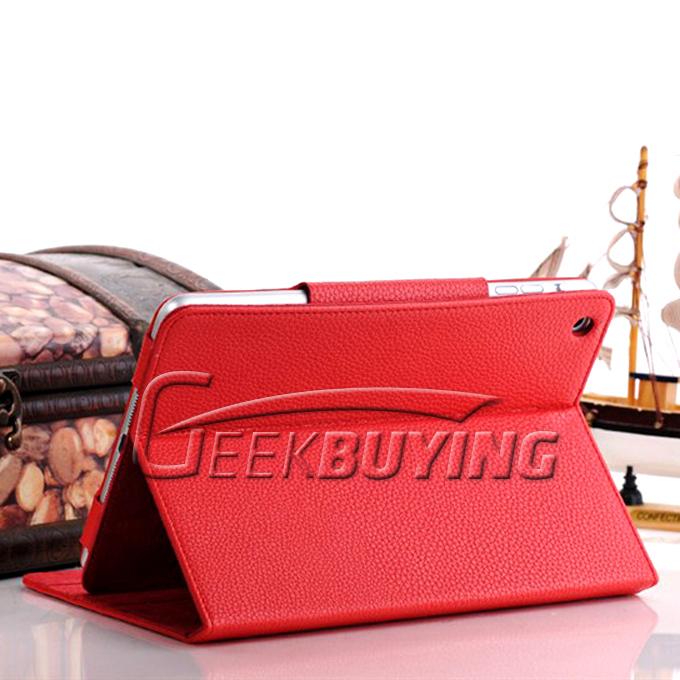 New Durable Lychee Grain Protective PU Leather Stand Folio Case Cover For Apple iPad Mini - Red