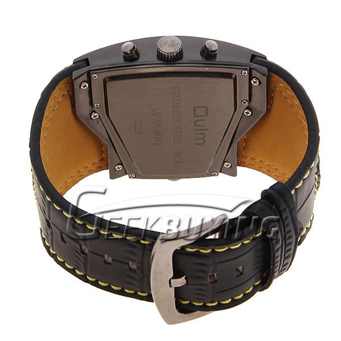 Hot Selling Fashion Oulm Men's Dual Quartz Movement Leather Band Wrist Watch Yellow
