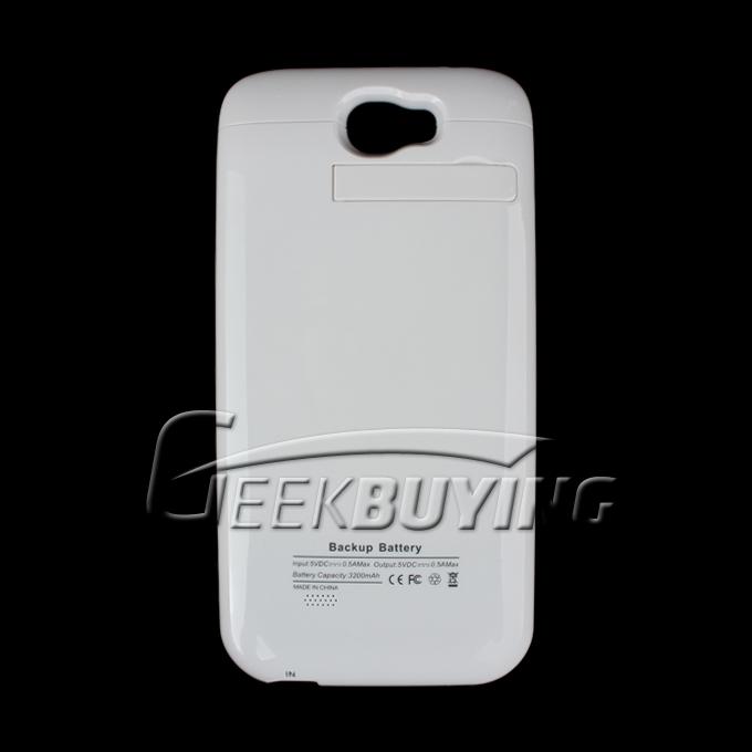 New 3200mAh External Backup Battery Case Cover with Holder Power Bank for Galaxy Note2 N7100 White