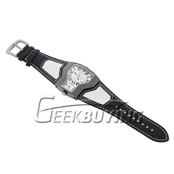 Hot Selling Fashion Oulm Men's Dual Quartz Movement Leather Band Wrist Watch White