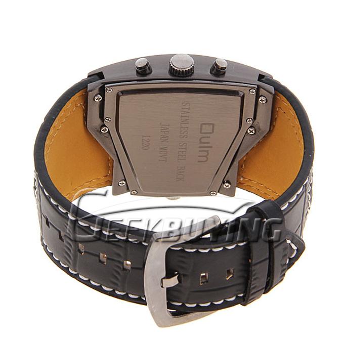 Hot Selling Fashion Oulm Men's Dual Quartz Movement Leather Band Wrist Watch White