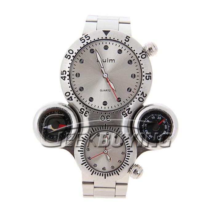 Fashion Oulm Men's Quartz Movement White Dial Stainless Steel Band Wrist Watch with Compass and Thermometer