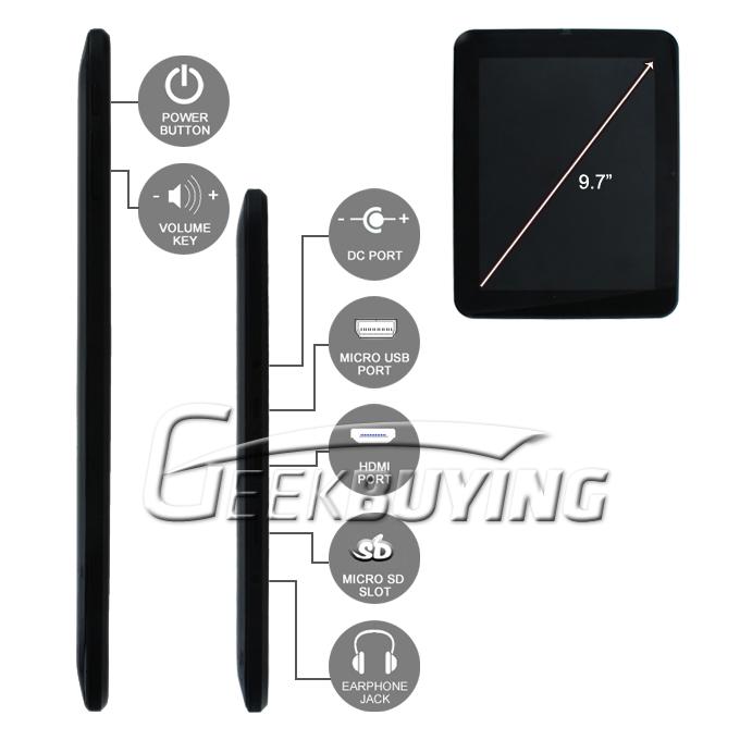 9.7 inch 907C RK3066 CPU 1.5GHz Android 4.1 Tablet PC 1GB RAM 8GB ROM Black