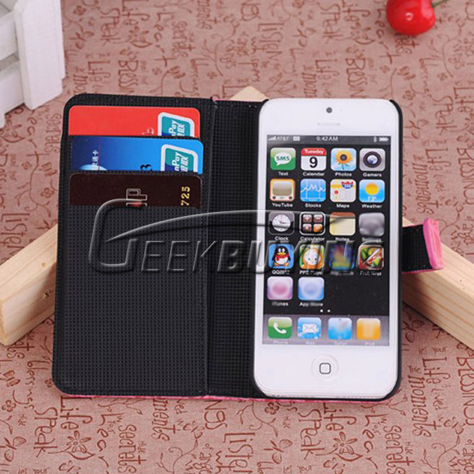 Brand New Wallet Folio Crocodile Leather Pattern Case Cover for iPhone 5S 5 - Pink