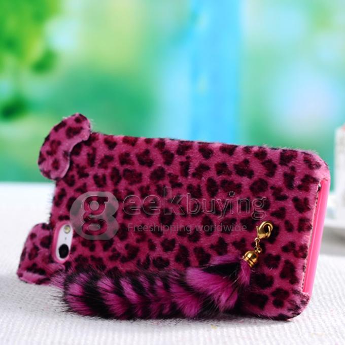 New Cute Leopard Fur Mouse Mink Tail Soft Ptotective Jelly Case Silicone Cover For iPhone 5S 5 - Rose