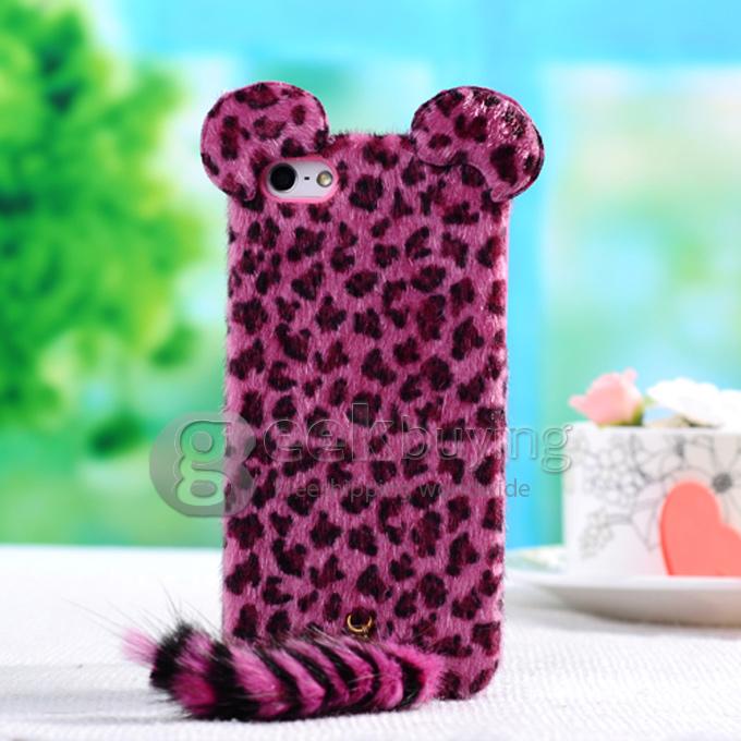 New Cute Leopard Fur Mouse Mink Tail Soft Ptotective Jelly Case Silicone Cover For iPhone 5S 5 - Rose
