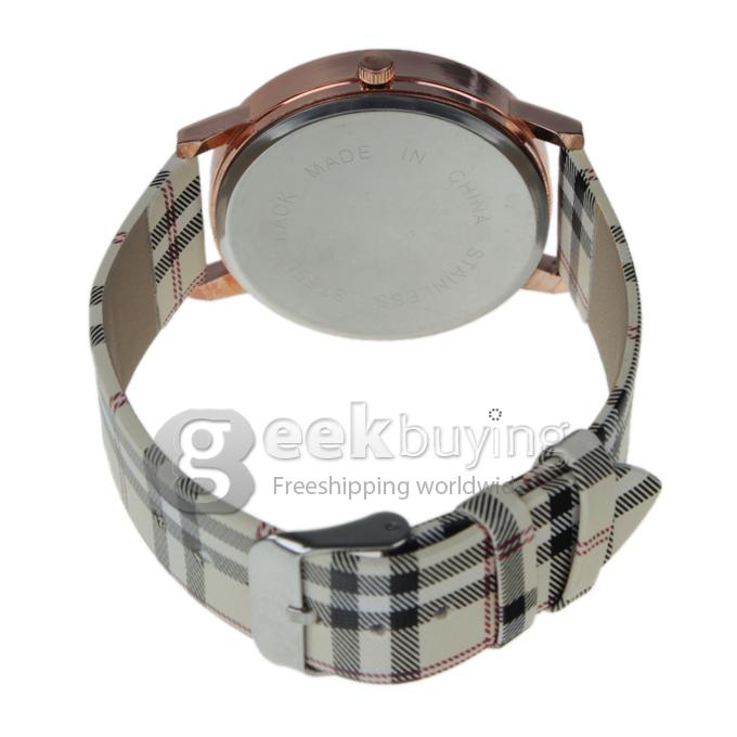 New Exquisite Leather Grid Style Band Unlettered Wrist Watch - White Dial