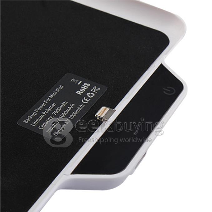 7000mAh Rechargeable External Backup Battery Charger with Case for iPad Mini - White