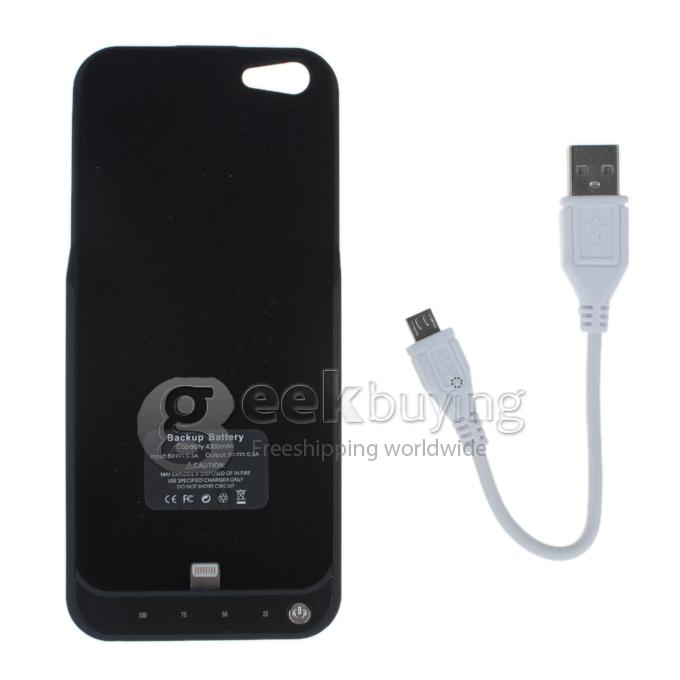 4200mAh External Backup Battery Charger Case Power Bank for iPhone 5S 5 - Black