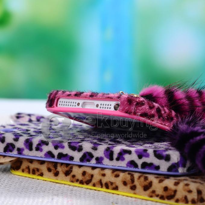 New Cute Leopard Fur Mouse Mink Tail Soft Ptotective Jelly Case Silicone Cover For iPhone 5S 5 - Rose