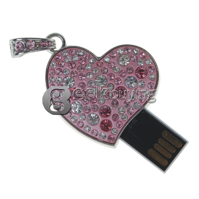 16GB USB 2.0 Hot Selling Colorful Jewelry Heart Shaped Flash Drive Memory Stick