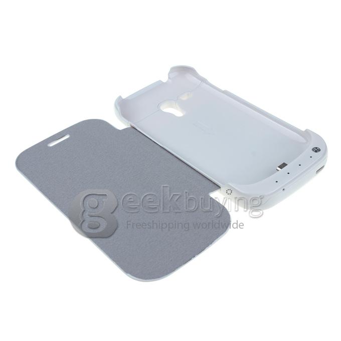 2000mAh External Backup Battery Charger Case with Leather Cover for Samsung GALAXY S III mini(i8190) White