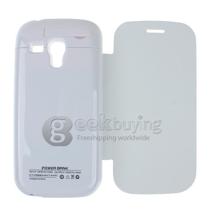 2000mAh External Backup Battery Charger Case with Leather Cover for Samsung GALAXY S III mini(i8190) White