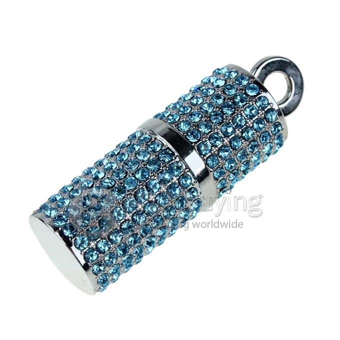 16GB Exquisite Cylindrical Shaped Rhinestones USB 2.0 Flash Drive Memory Stick U Disk with Neck Chain