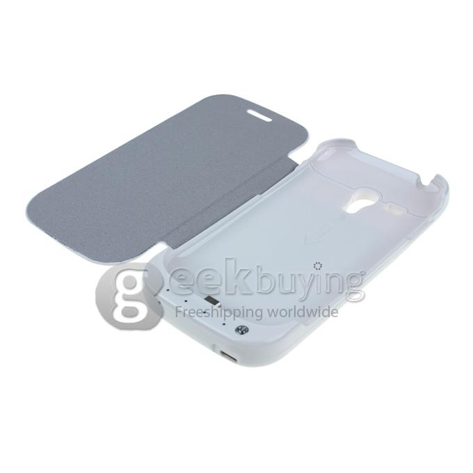 2000mAh External Backup Battery Charger Case with Leather Cover for Samsung GALAXY S III mini(i8190) White