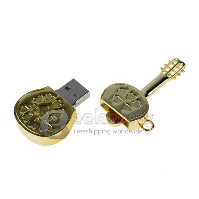 32GB Stylish Guitar Shaped Rhinestones Jewelry Pendant USB 2.0 Flash Drive Memory Stick U Disk with Neck Chain