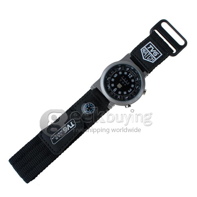 TVG Fashionable Waterproof LED Sports with Compass Watch for Men - Black