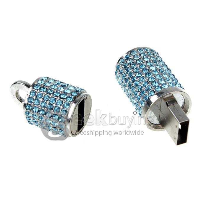 16GB Exquisite Cylindrical Shaped Rhinestones USB 2.0 Flash Drive Memory Stick U Disk with Neck Chain