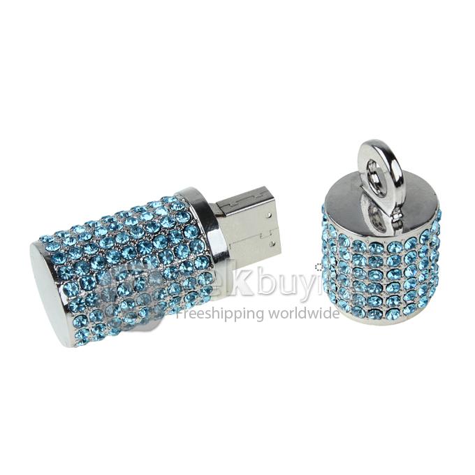 16GB Exquisite Cylindrical Shaped Rhinestones USB 2.0 Flash Drive Memory Stick U Disk with Neck Chain