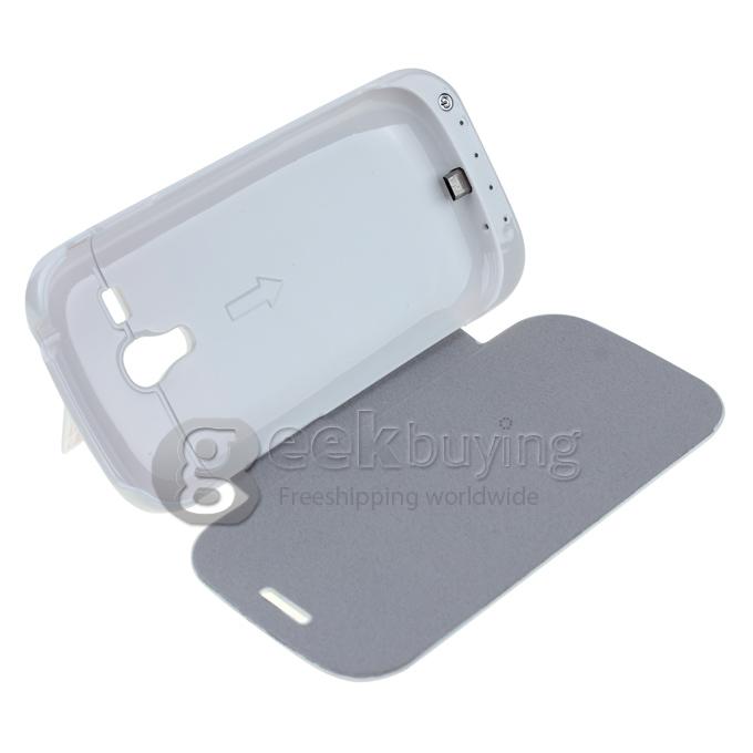 2000mAh External Backup Battery Charger Case with Leather Cover for Samsung GALAXY S III mini(i8190) White