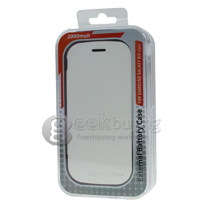 2000mAh External Backup Battery Charger Case with Leather Cover for Samsung GALAXY S III mini(i8190) White