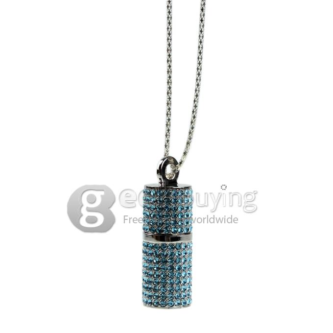 16GB Exquisite Cylindrical Shaped Rhinestones USB 2.0 Flash Drive Memory Stick U Disk with Neck Chain