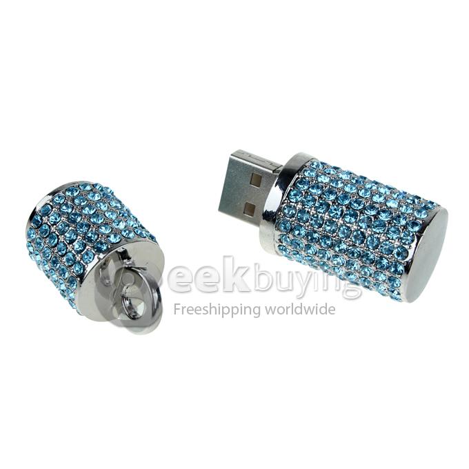 16GB Exquisite Cylindrical Shaped Rhinestones USB 2.0 Flash Drive Memory Stick U Disk with Neck Chain