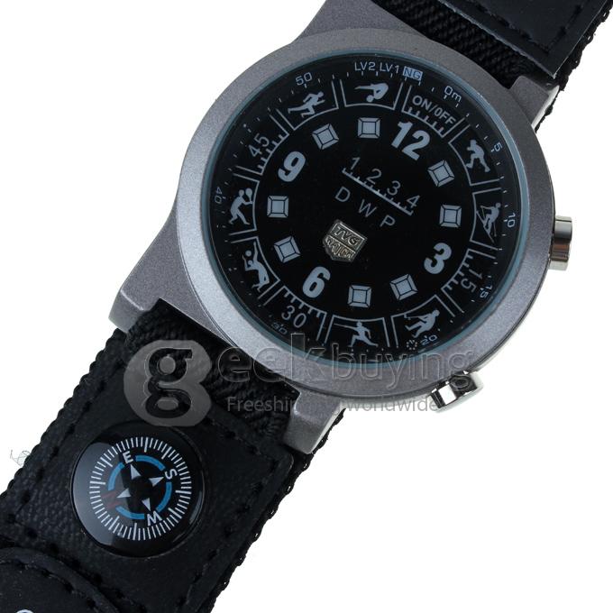 TVG Fashionable Waterproof LED Sports with Compass Watch for Men - Black