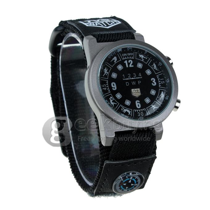 TVG Fashionable Waterproof LED Sports with Compass Watch for Men - Black