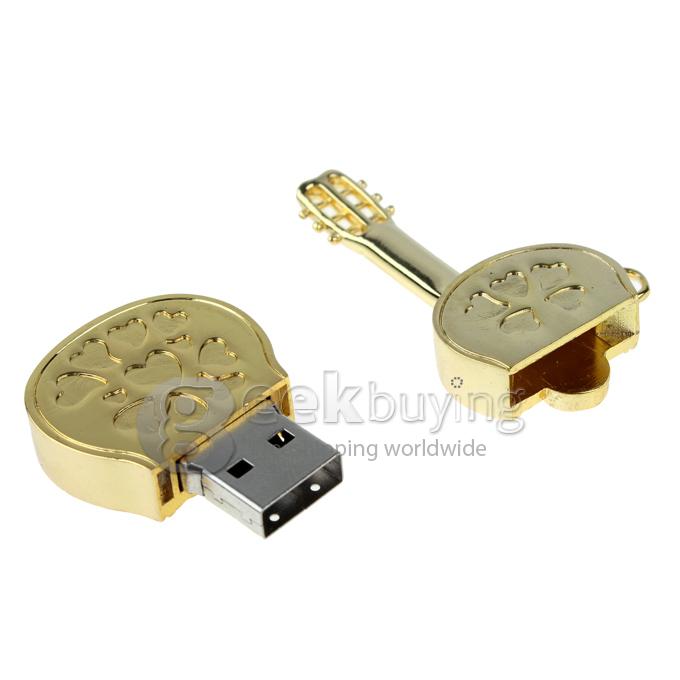 32GB Stylish Guitar Shaped Rhinestones Jewelry Pendant USB 2.0 Flash Drive Memory Stick U Disk with Neck Chain